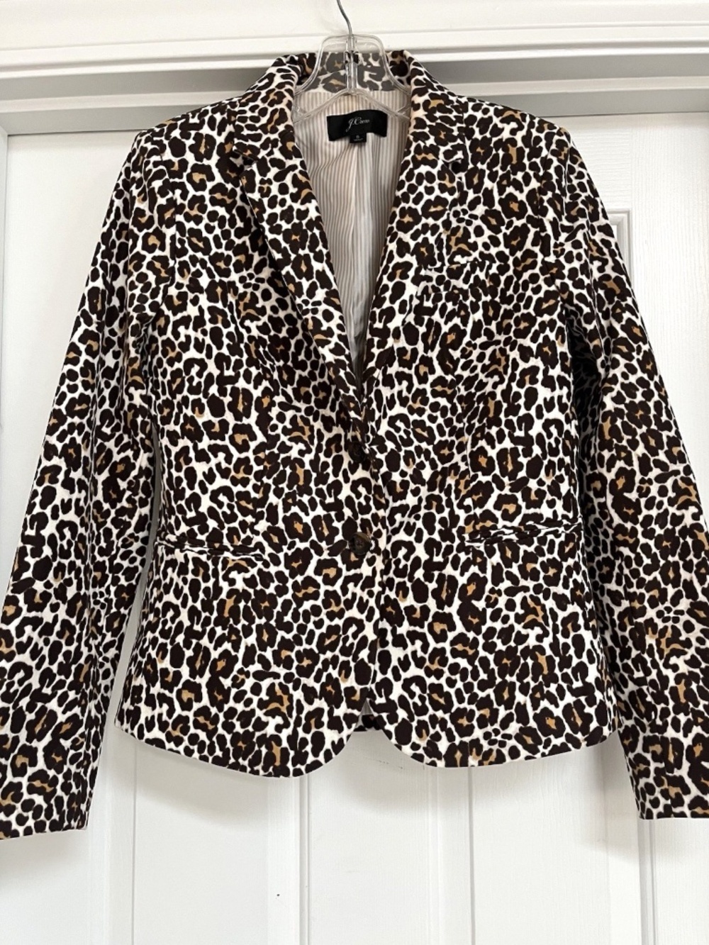 J. CREW Women's Schoolboy Leopard Animal Print Stretch Blazer Jacket Size 6 - Picture 2 of 6